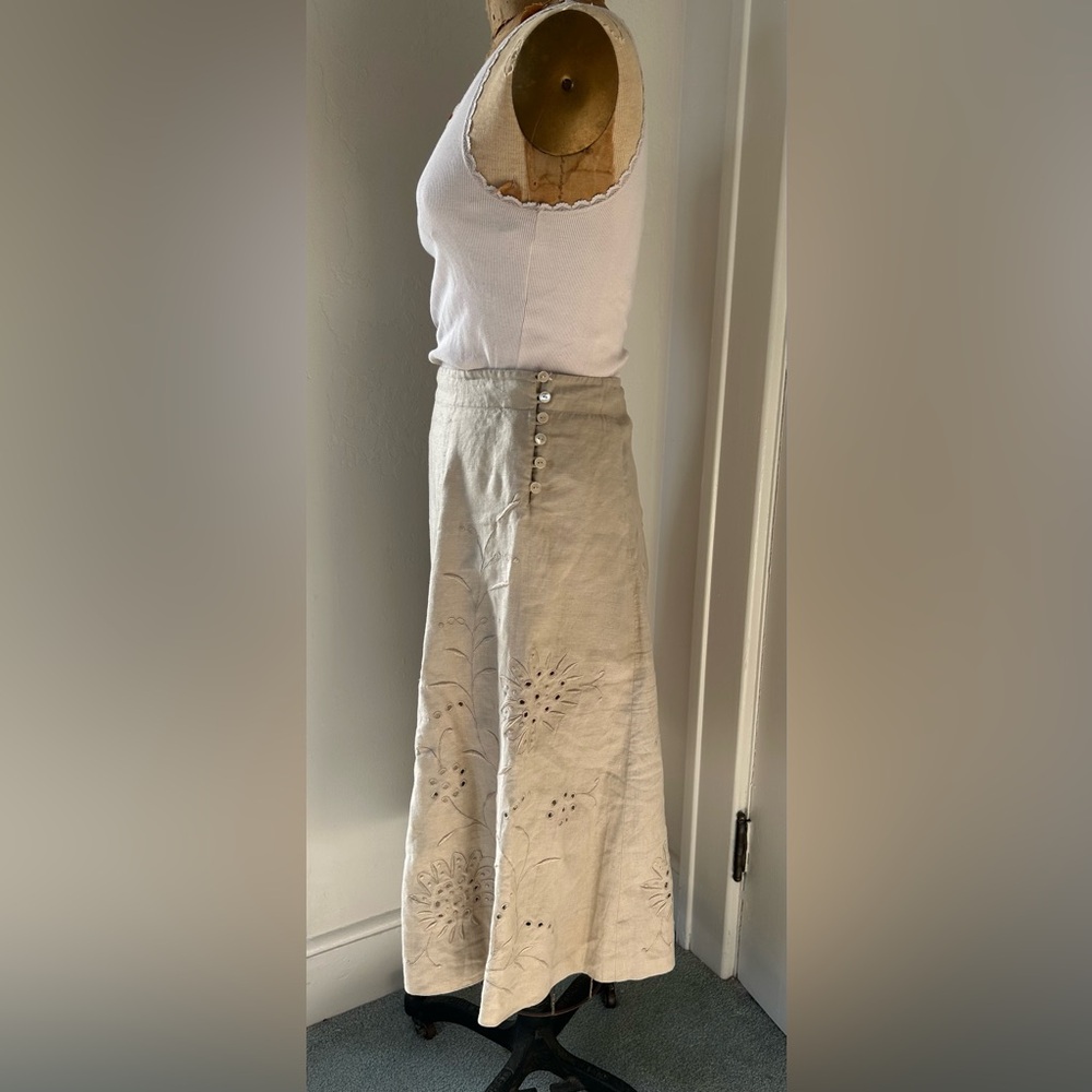 Vintage Edwardian styled  Linen skirt with tonal floral embroidery.
